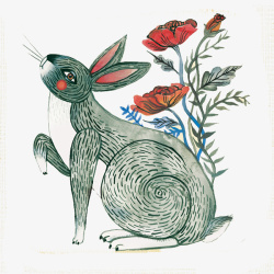 手绘水彩兔子花朵素材