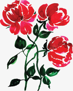 浪漫水彩红色花丛矢量图素材