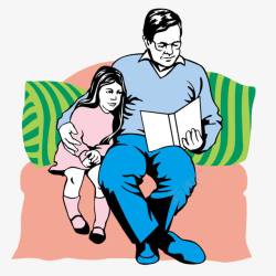 靠在爸爸身上看书的小女孩素材