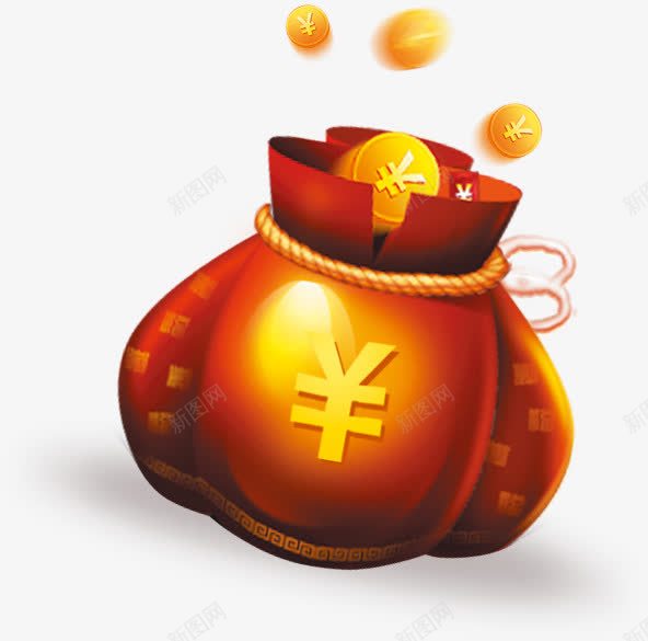 钱袋png免抠素材_88icon https://88icon.com 立体 红色 金币 钱袋