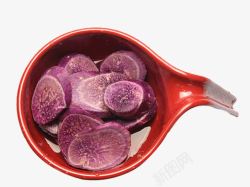 现切紫薯片容器里的紫薯片高清图片