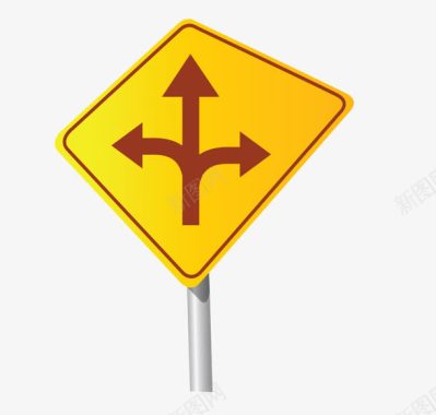 曲折道路黄色分岔路口标志图标图标