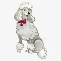 可爱贵宾犬卡通蹲坐着的白色小狗高清图片