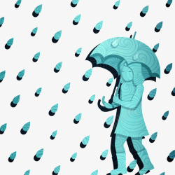 下雨卡通打伞的女孩装饰图案矢量图素材