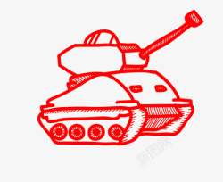 手绘卡通坦克线描画素材