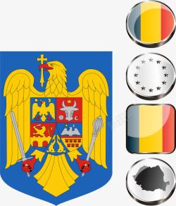罗马尼亚国徽国旗矢量图素材