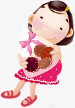 手绘粉色裙子饼干女孩素材