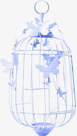 蓝色鸟笼蝴蝶装饰图案素材