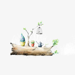 卡通手绘水彩淡彩树木植物素材