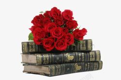 古典书籍与玫瑰花素材