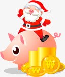 卡通圣诞老人金猪硬币图标图标