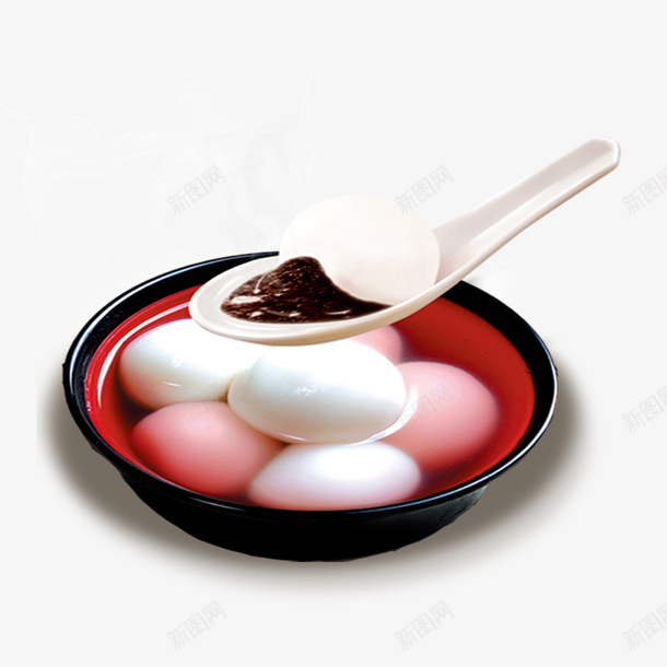 黑红色碗和勺子中的汤圆psd免抠素材_88icon https://88icon.com 勺子 汤圆 白色 白色汤圆 碗 红色 食物 黑色