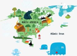 卡通北美洲动物地图素材