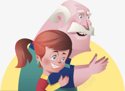 卡通插图可爱的女孩与爷爷拍手素材