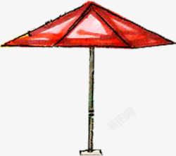 红色手绘漫画遮阳伞素材