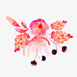 彩色水墨植物花朵元素矢量图素材