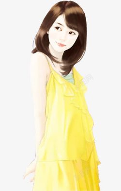 黄裙长发可爱女子素材