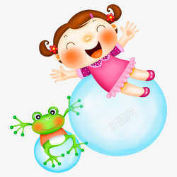 泡泡上的女孩和青蛙素材
