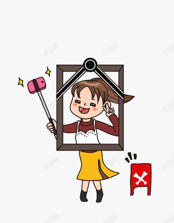 手绘相框自拍的女孩图png免抠素材_88icon https://88icon.com 卡通 女孩 漂亮的 相框 自拍 警示 高兴地