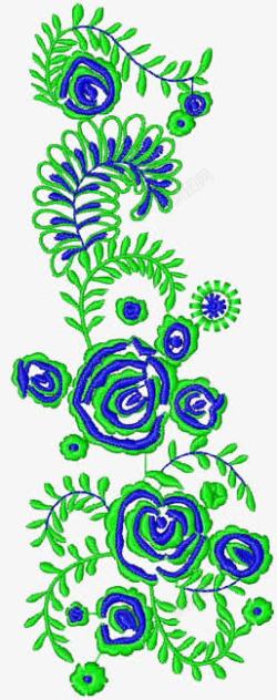 蓝绿色绣花布艺图案素材