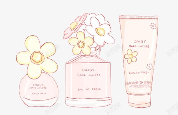 化妆品套装png免抠素材_88icon https://88icon.com 化妆品 手绘 粉色 花朵