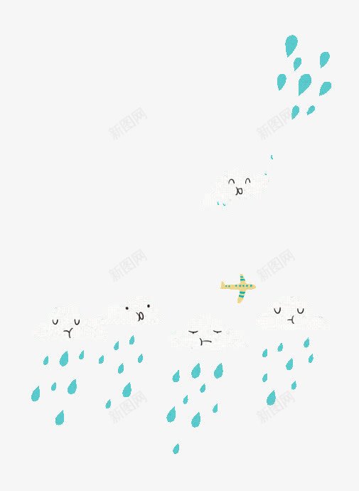 手绘下雨天png免抠素材_88icon https://88icon.com 下雨 云朵 手绘 白色 蓝色 雨滴 飞机