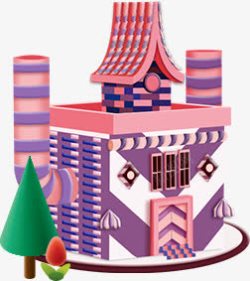 粉色卡通城堡素材