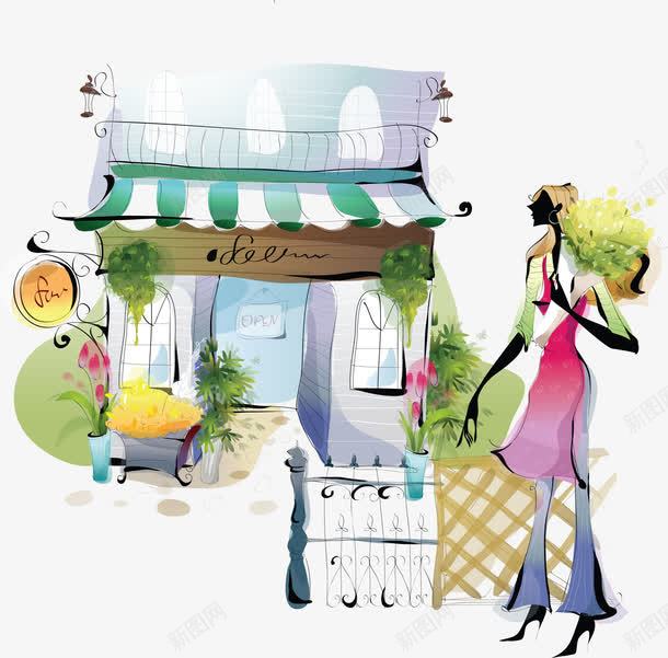 手绘院子png免抠素材_88icon https://88icon.com 创意 卡通 女孩 手绘 院子