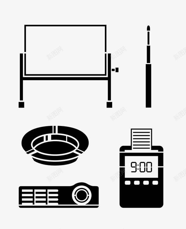 办公用品矢量图ai免抠素材_88icon https://88icon.com 办公用品 打卡机 画板 笔 黑色 矢量图