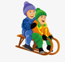 卡通双人滑雪橇素材