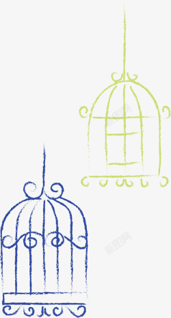 线条鸟笼蜡笔线条手绘婚礼鸟笼矢量图高清图片