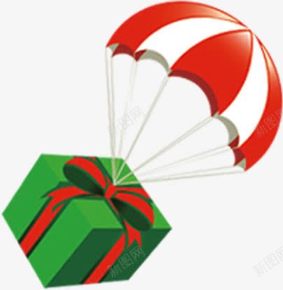 带降落伞的绿色礼物盒png免抠素材_88icon https://88icon.com 礼物 绿色 降落伞