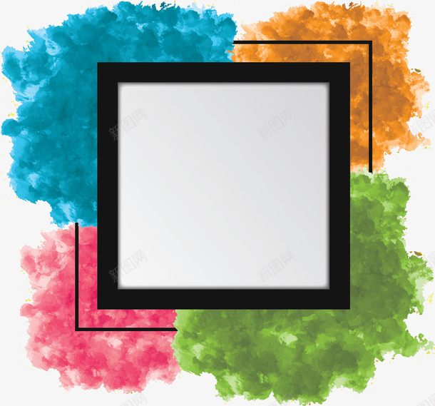 四色水彩晕染边框矢量图ai免抠素材_88icon https://88icon.com 创意相框 四色水彩 晕染边框 水彩晕染 相框 矢量png 矢量图