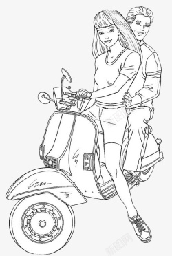 卡通插画女孩骑着电瓶车载着男孩素材