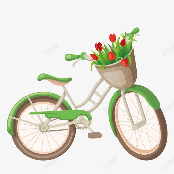 西式田园自行车png免抠素材_88icon https://88icon.com 矢量自行车 矢量英伦自行车 西式自行车 鲜花