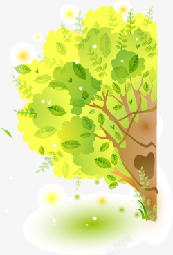黄绿色大树插图矢量图素材