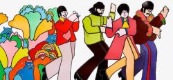 披头士乐队彩色卡通漫画素材