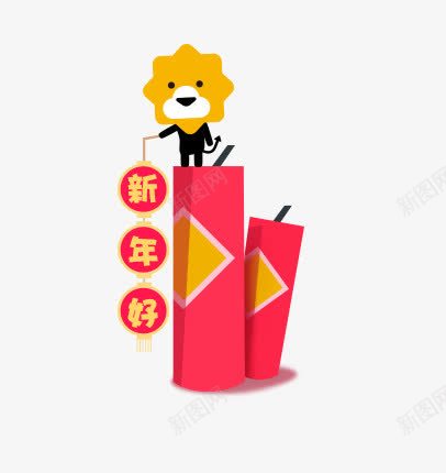 可爱红色鞭炮小人png免抠素材_88icon https://88icon.com 可爱 小人 新年好 红色 鞭炮