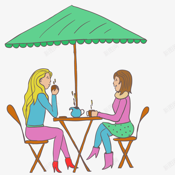 喝下午茶的女人png免抠素材_88icon https://88icon.com png图形 下午茶 太阳伞 女人 彩色 装饰