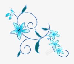 古风温暖蓝色花朵手绘素材