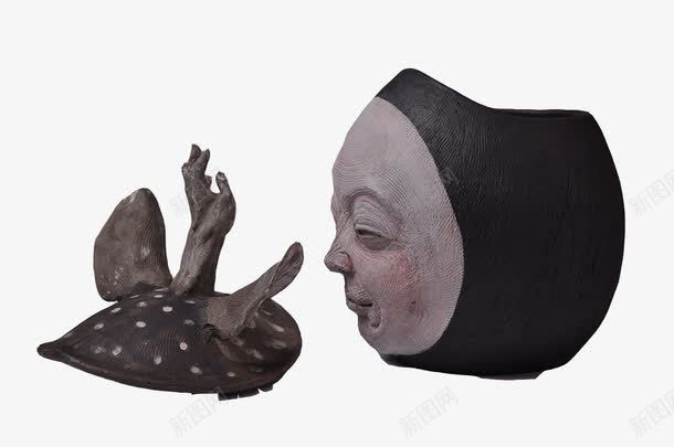 黑色陶瓷片png免抠素材_88icon https://88icon.com 人脸 帽子 雕塑 黑色