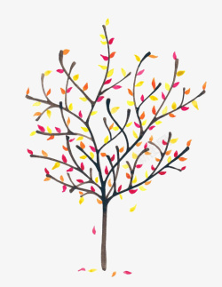 粉黄叶子手绘彩色唯美创意树高清图片
