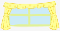 卡通手绘黄色窗口窗帘素材