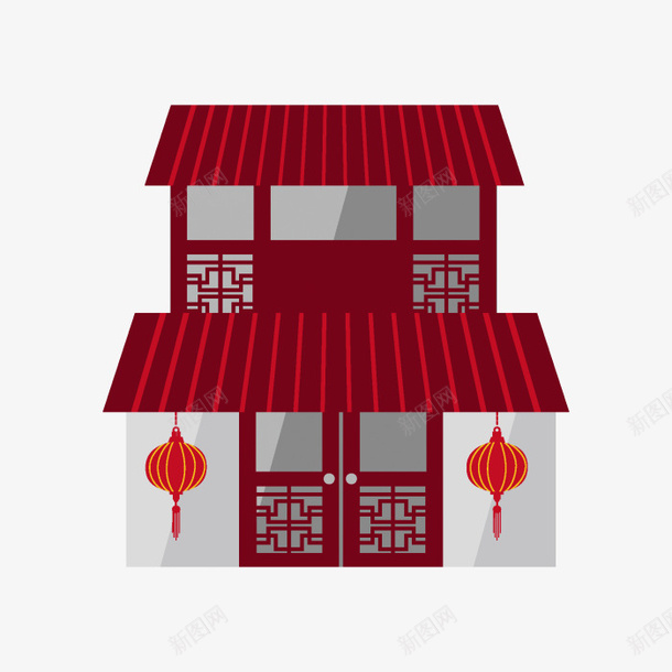 红色中国风灯笼小屋png免抠素材_88icon https://88icon.com 中国风屋子 扁平小屋 灯笼 红灯笼 红色小屋 装饰图案