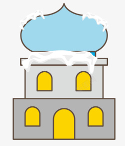 堆满积雪蓝色箭塔房子屋顶积雪矢量图高清图片