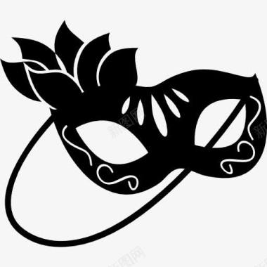 面具男狂欢节面具与树叶的女人遮住她的眼睛图标图标