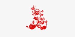红色剪纸中国风花纹素材