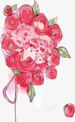 手绘粉色玫瑰花素材
