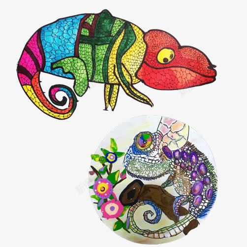 变色龙儿童画片png免抠素材_88icon https://88icon.com 儿童手绘 变色龙 手绘画 爬行动物 菜色