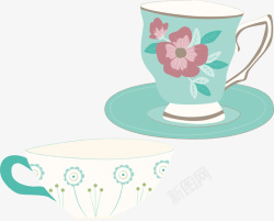 手绘卡通下午茶茶碗茶盏矢量图素材